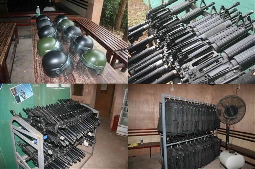 圖5:大會提供的保謢眼罩、面罩、保護衣服、頭盔等都達國際標準，而槍械仿真度極高。